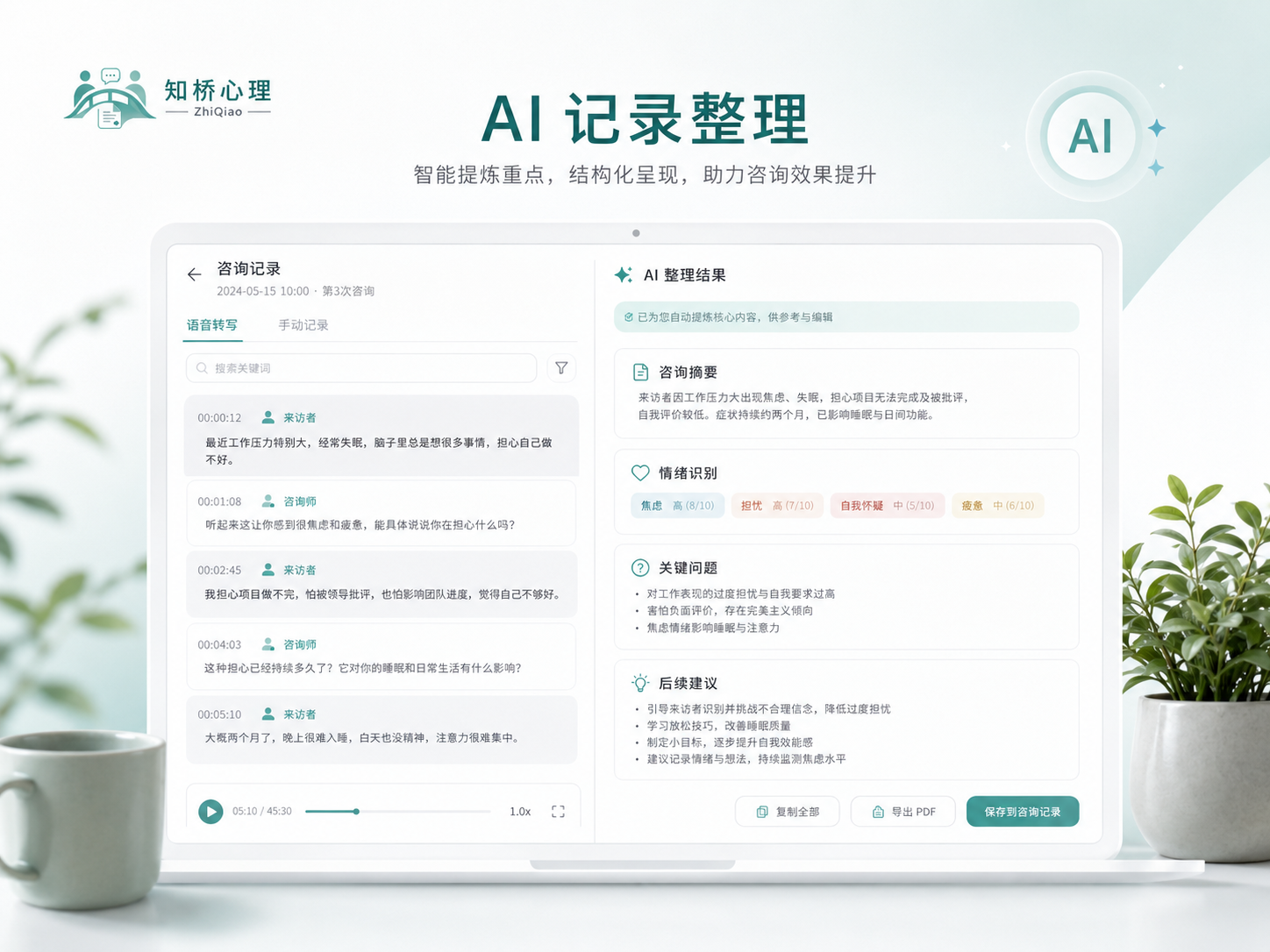 AI 记录整理界面示意